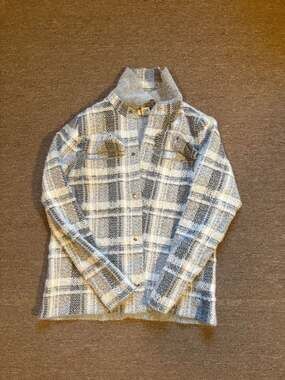 Rachel Zoe Grey and White Plaid Snap-Front Shacket
